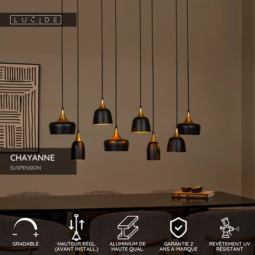 Lucide CHAYANNE - Suspension - 8xE14 - Noir - USP